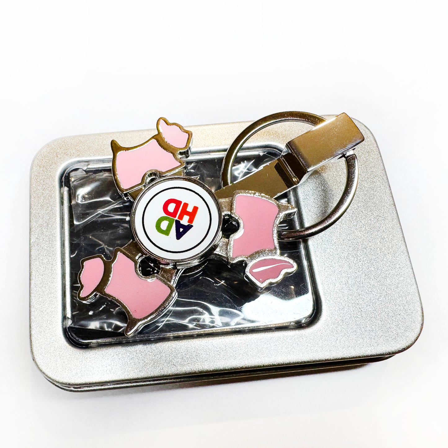 Fidget Spinner Keyring - Pink Dogs