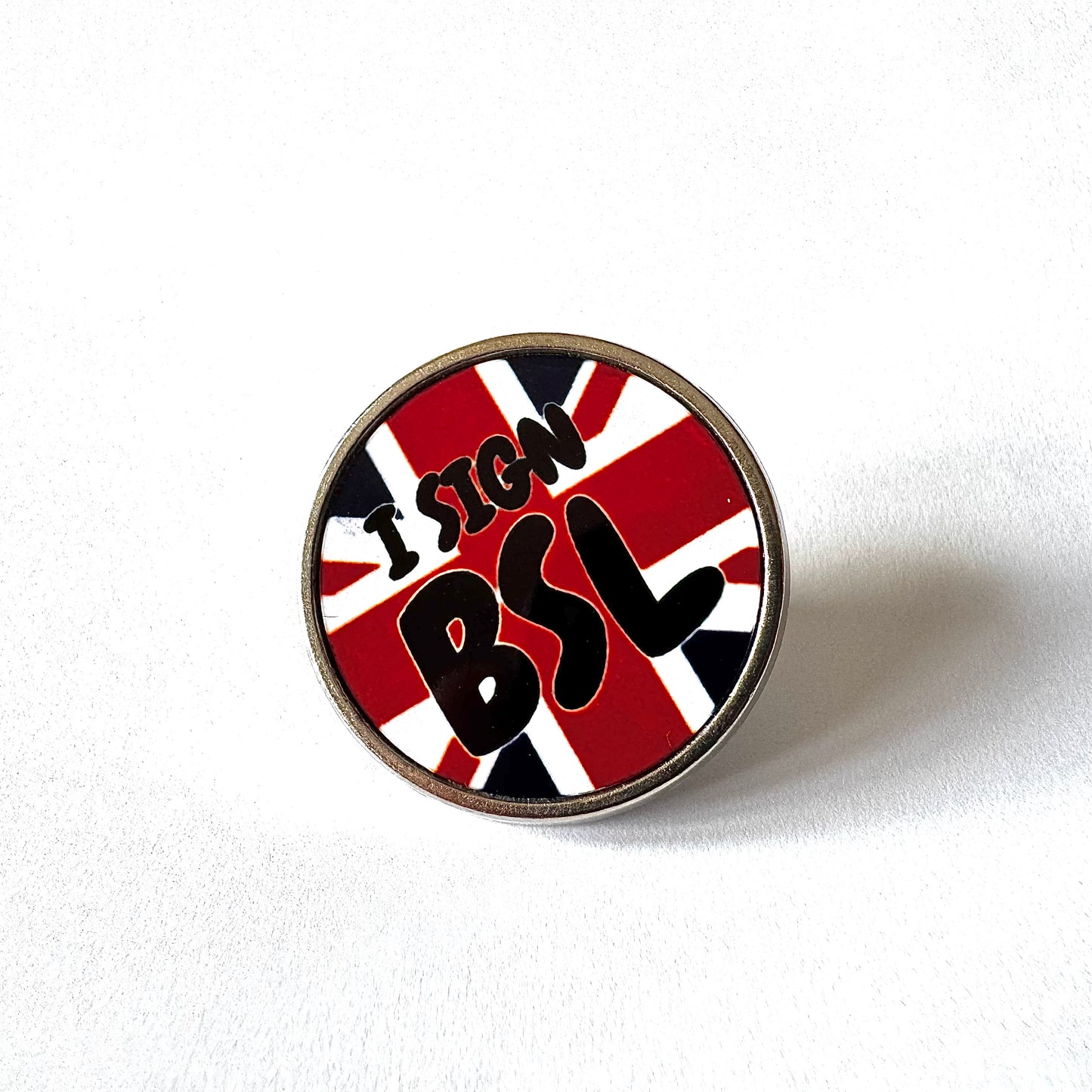 ‘I Sign BSL’ Union Jack British, Sign Language Badge - Black Text