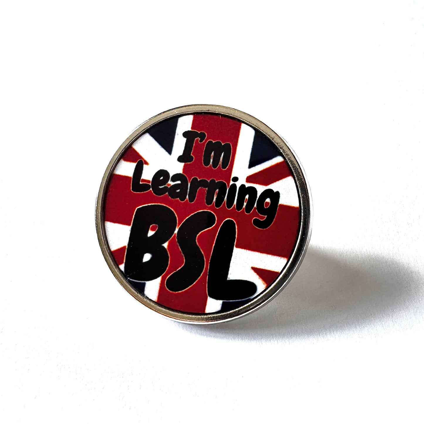 ‘I’m Learning BSL’ Union Jack British, Sign Language Badge - Black Text
