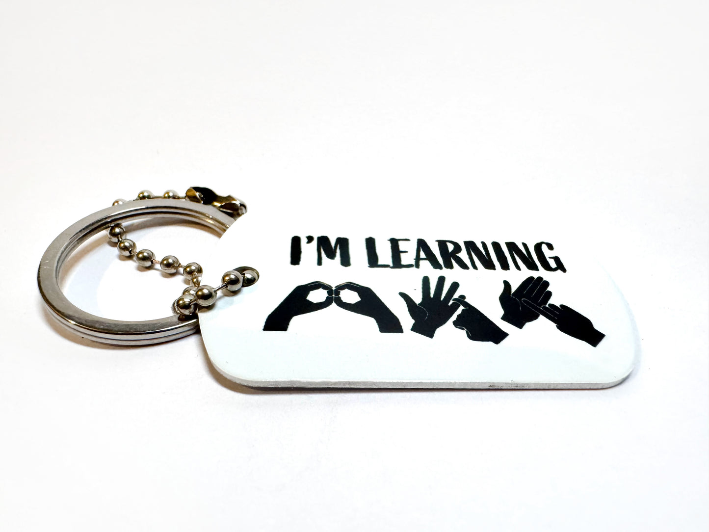 "I'm Learning BSL" Fingerspelled Dog-Tag / Keyring